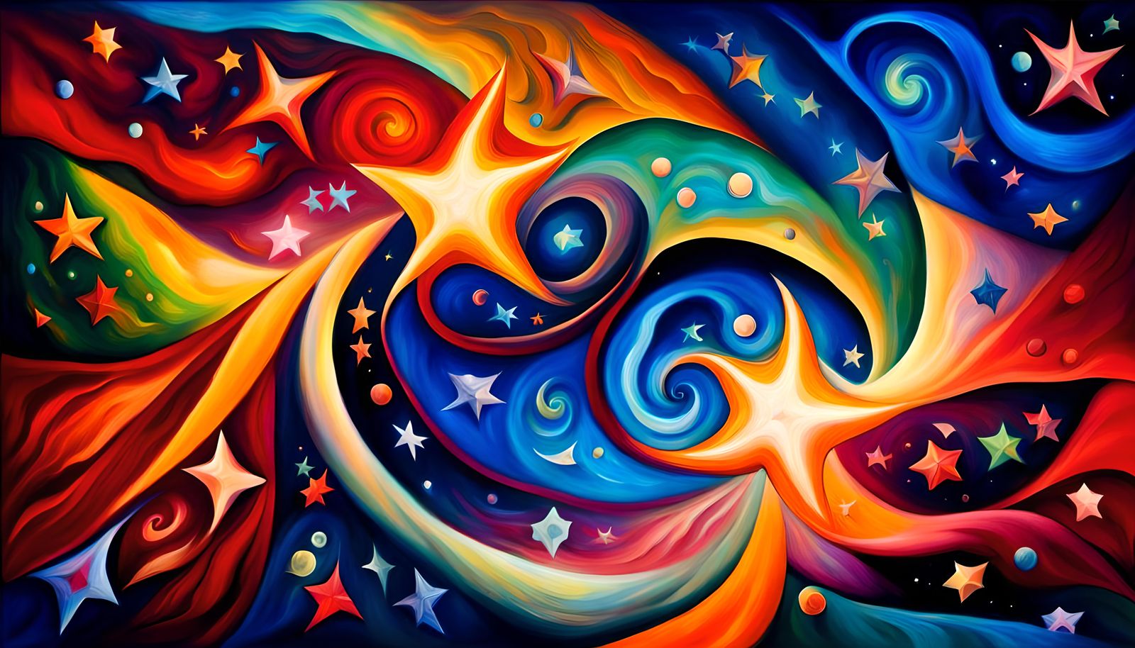 Vivid Stars Dancing in Cosmic Maelstrom, Impasto Oil