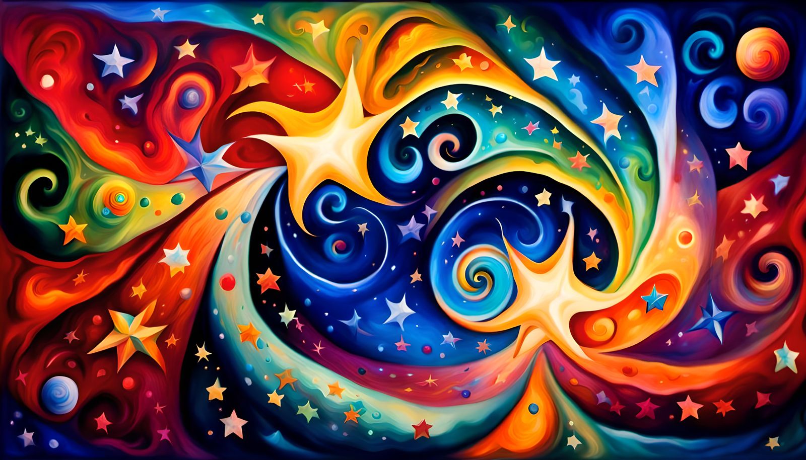 Cosmic Star Dance in Impasto Oil Painting Style