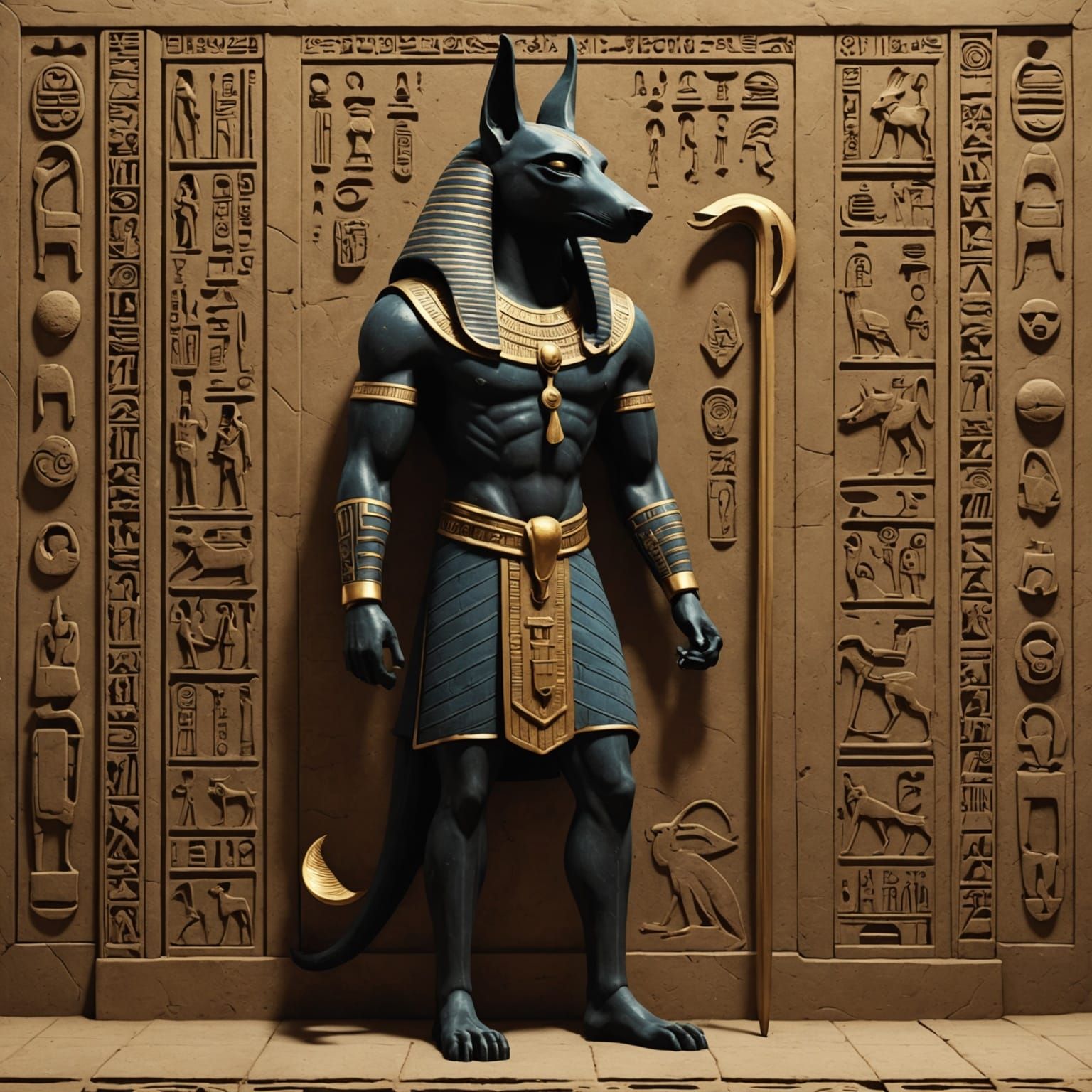 Deadly Anubis in Hieroglyphs, 3D Render