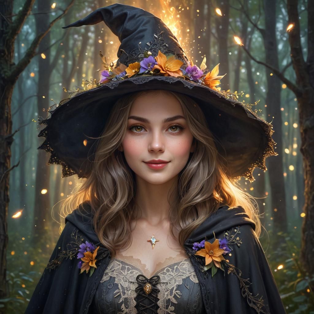 Enchanting Witch Portrait in Watercolor Style