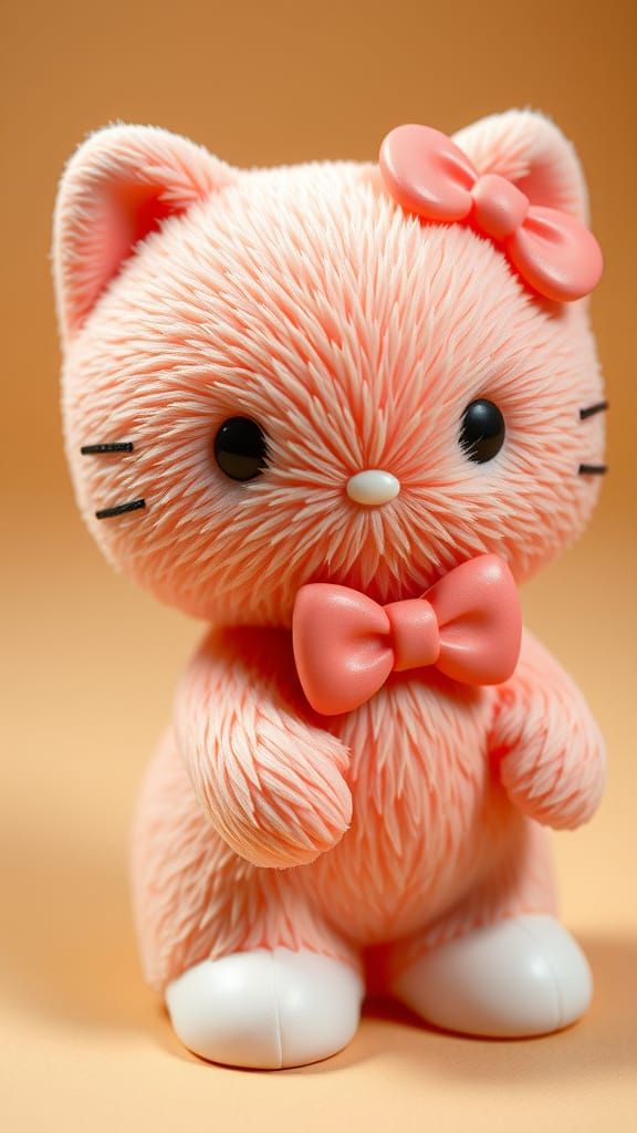 Peach Hello Kitty Sculpture in Vibrant Colors