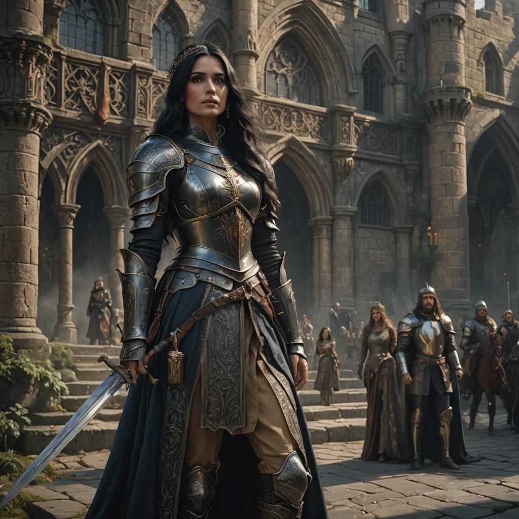 Latina Knight with King Arthur: Detailed Matte Painting