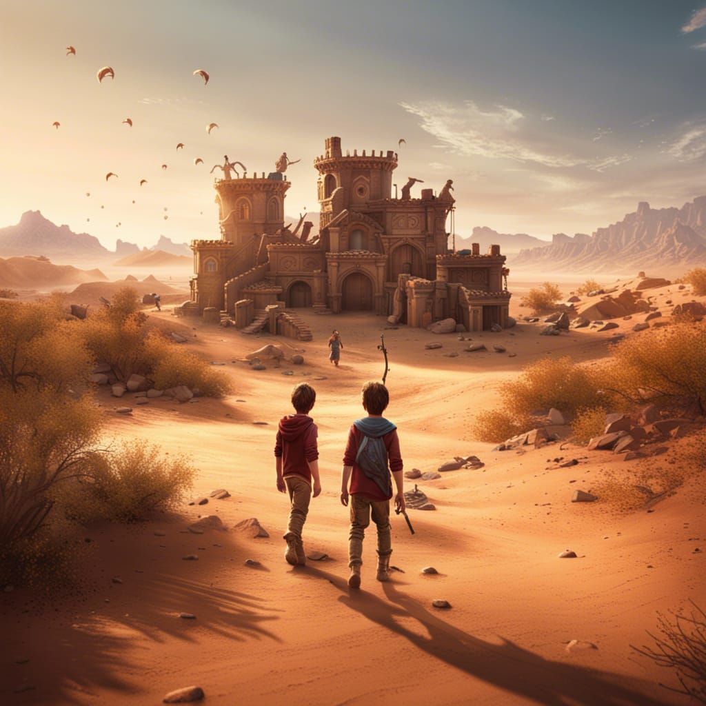 Desert Village: Boys at Play in Matte Painting