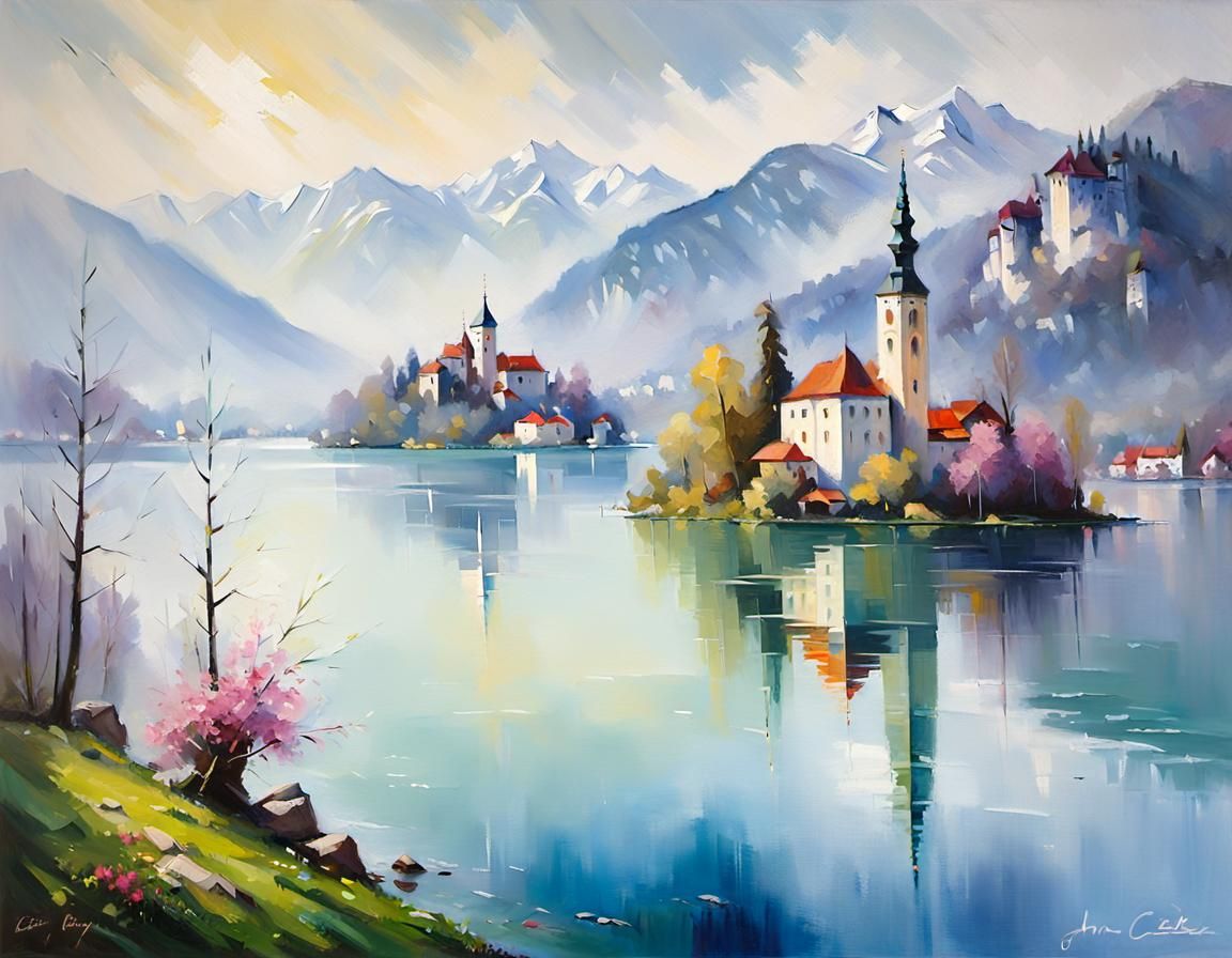 Lake Bled Slovenia: Impressionist Oil Painting