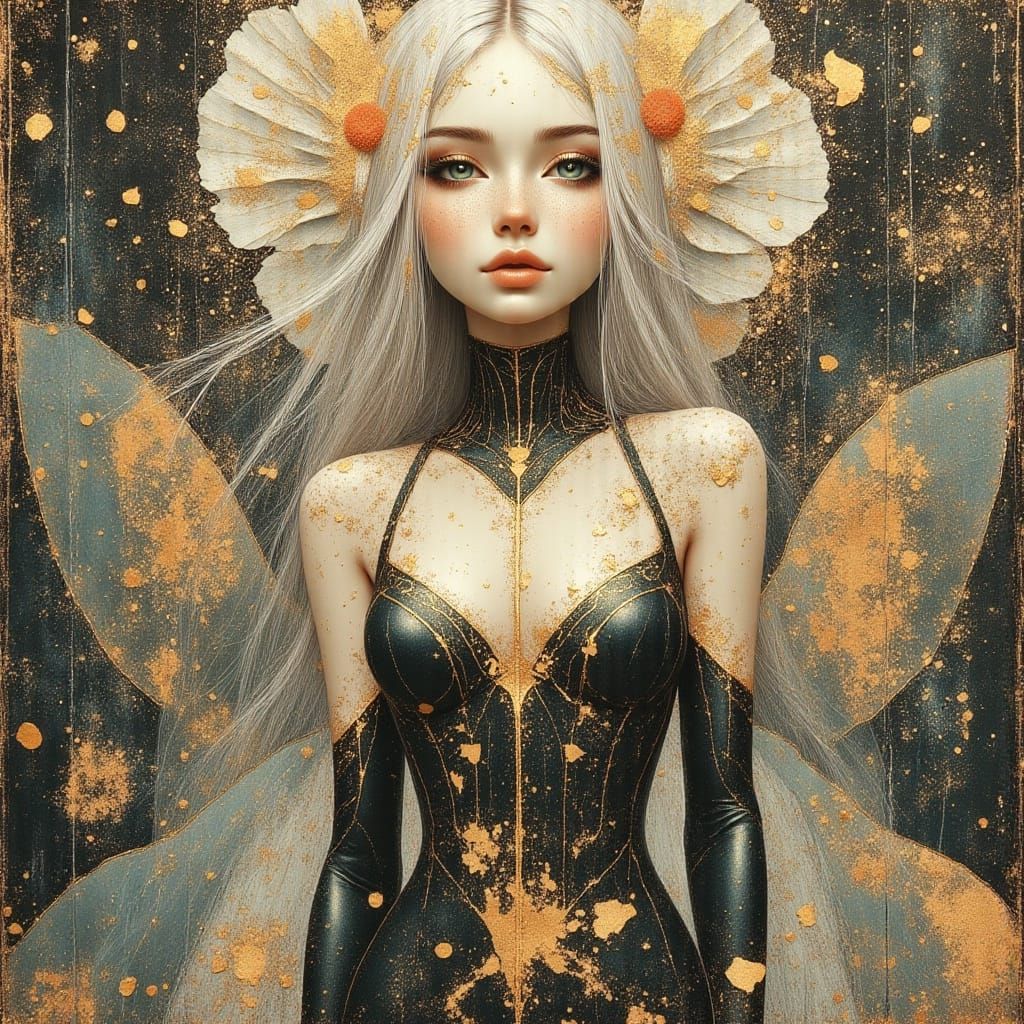 Nymph Cyborg Robot with Whimsical Expressions in Anime Style