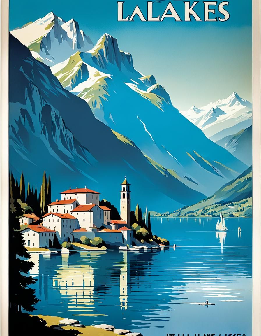 Italian Lakes Vintage Travel Poster Art