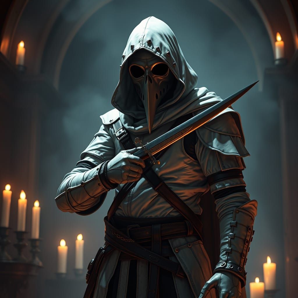 Mystical Assassin in Dark Futuristic Setting