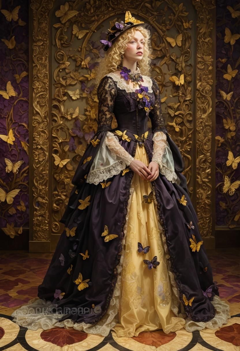 Surreal Renaissance Portrait with Butterflies and Mirrors