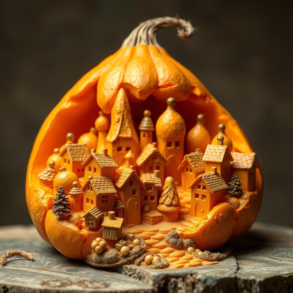 Gourd Village: Intricately Carved Miniature Scene