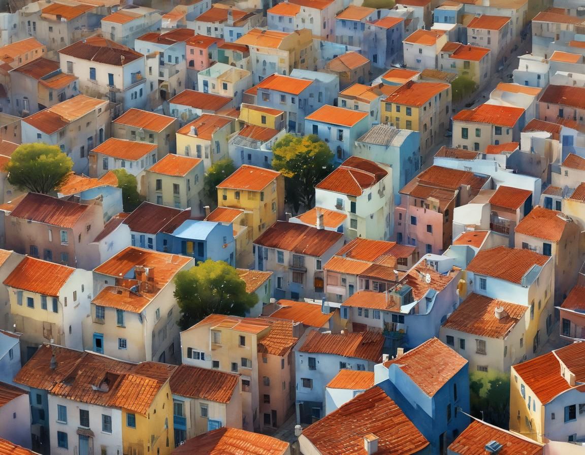 Colorful La Boca Cityscape in Watercolor Style