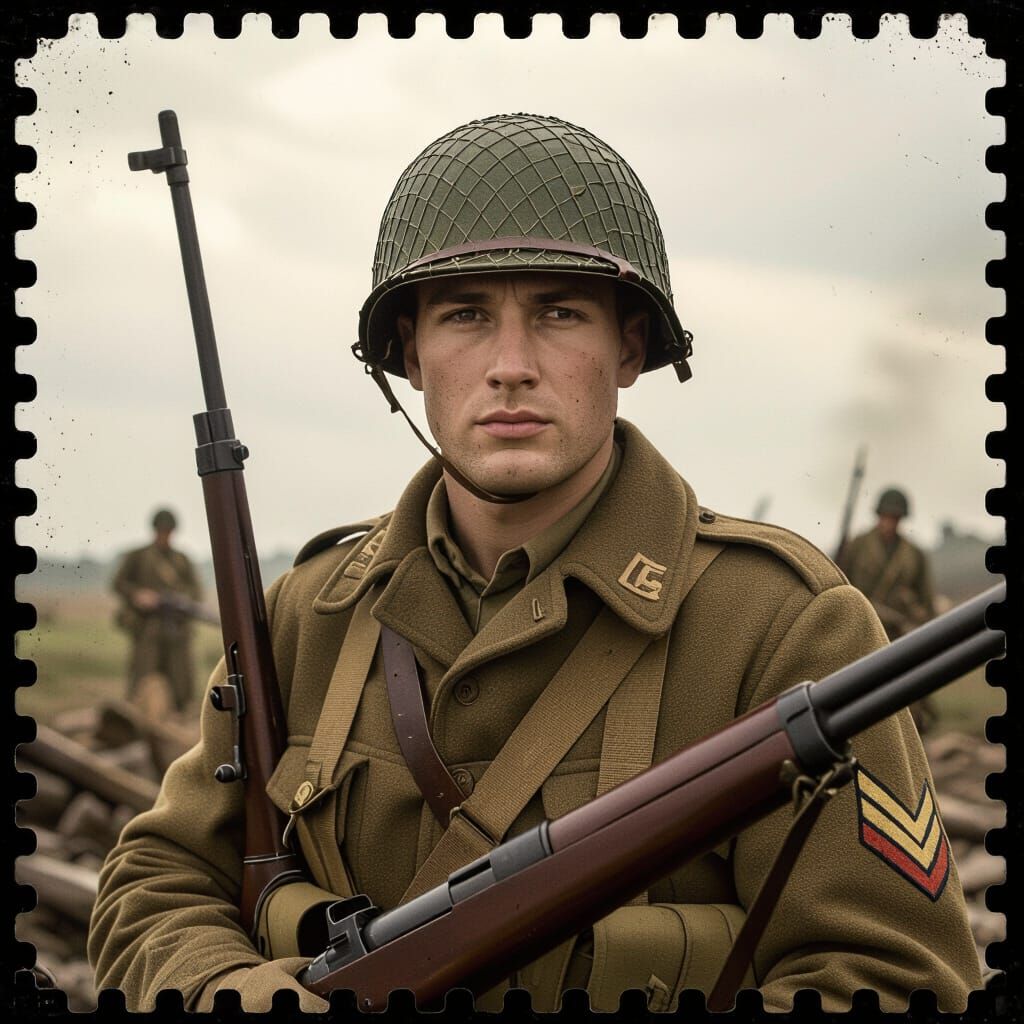 WWII Soldier with Rifle on Battlefield