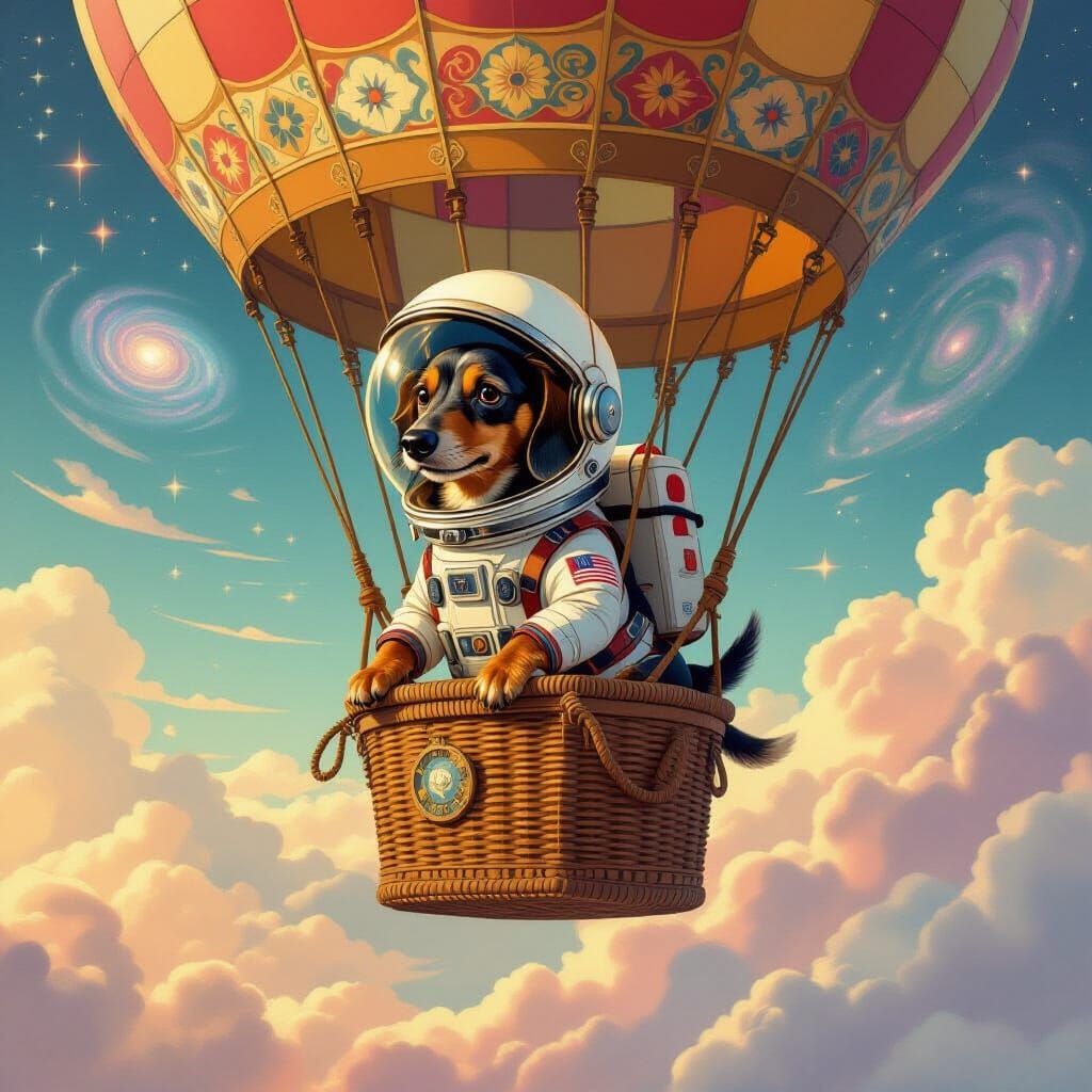 Dachshund Astronaut in Art Nouveau Balloon