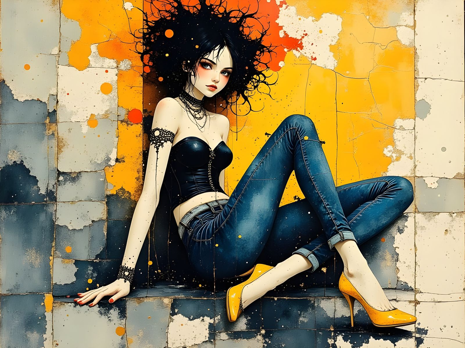 Surreal Punk Rocker Woman in Cyberpunk Style