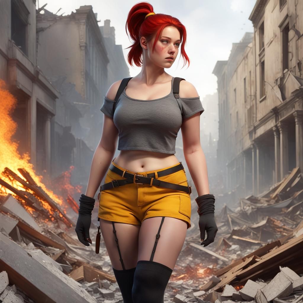 Confident Firefighter Amidst Burning Rubble: 3D Render