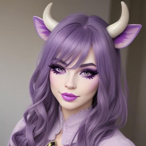 Whimsical Purple Cow with False Eyelashes