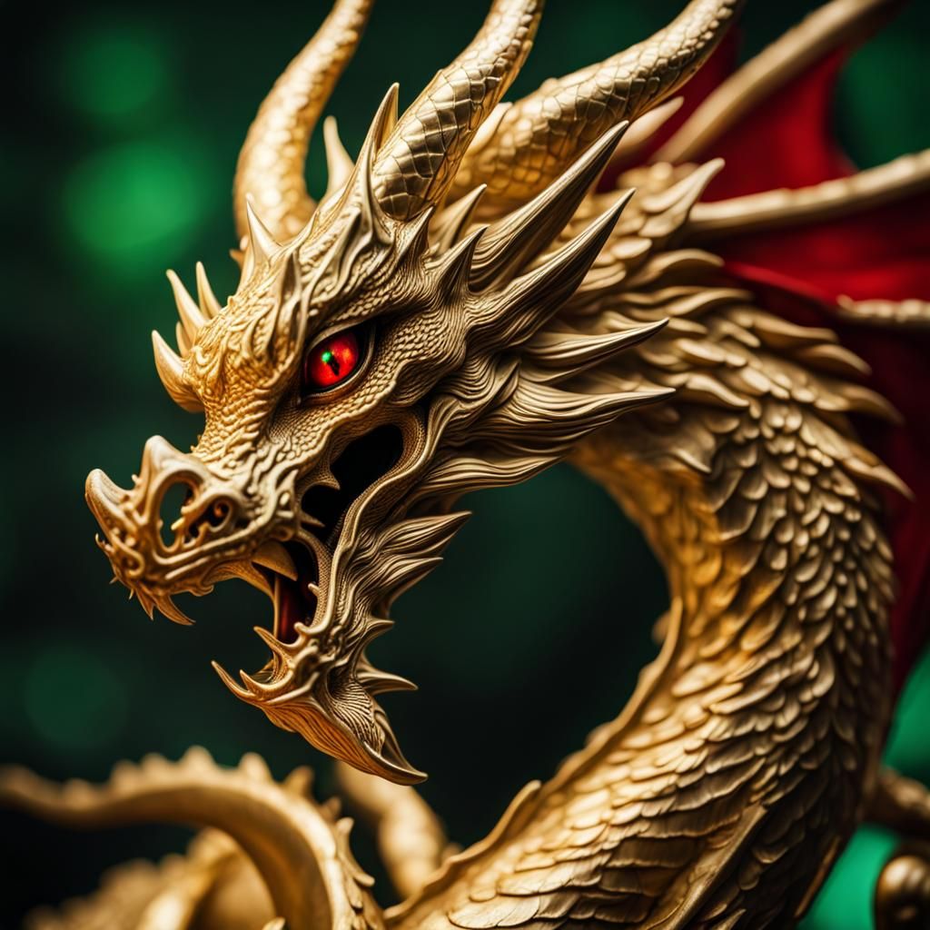 Golden Dragon with Emerald Eyes: Sharp Focus