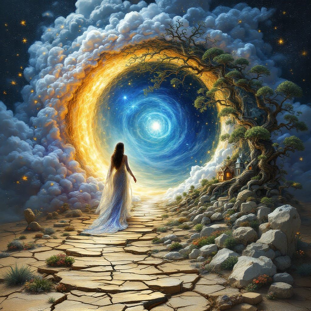 Ethereal Figure Ascends to Dream Room Vortex