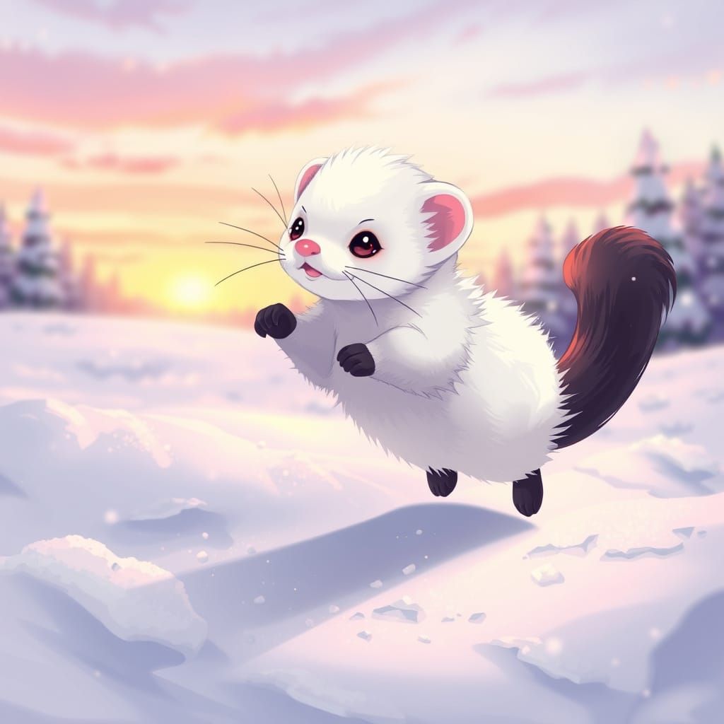 Ferret in Winter Wonderland Anime Style
