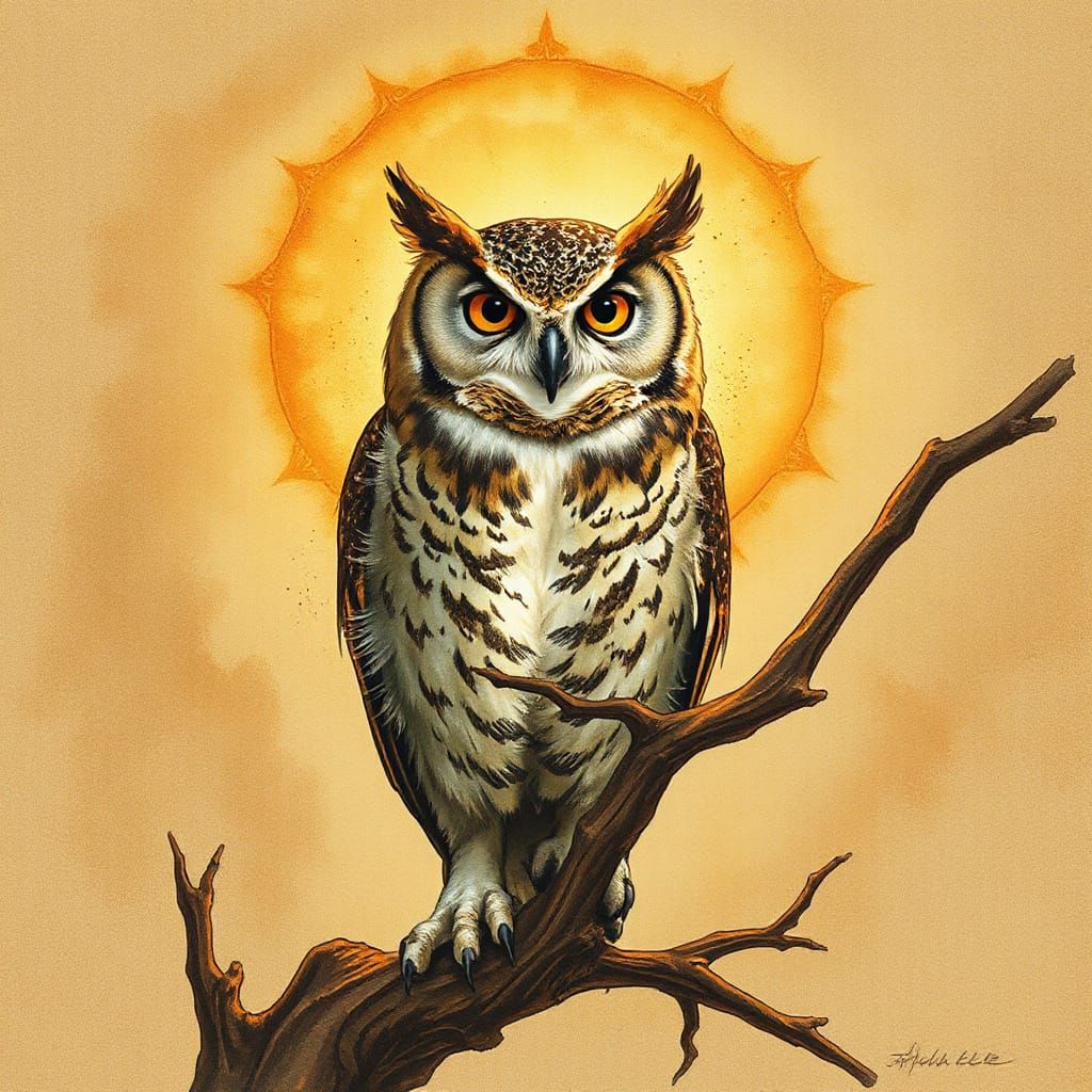 Whimsical Female Owl in Golden Light