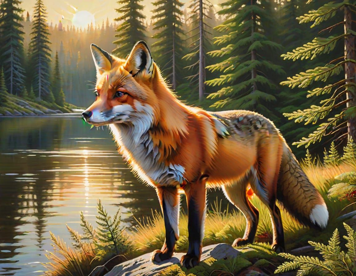 Red Fox in Forest, Renaissance Painting Style