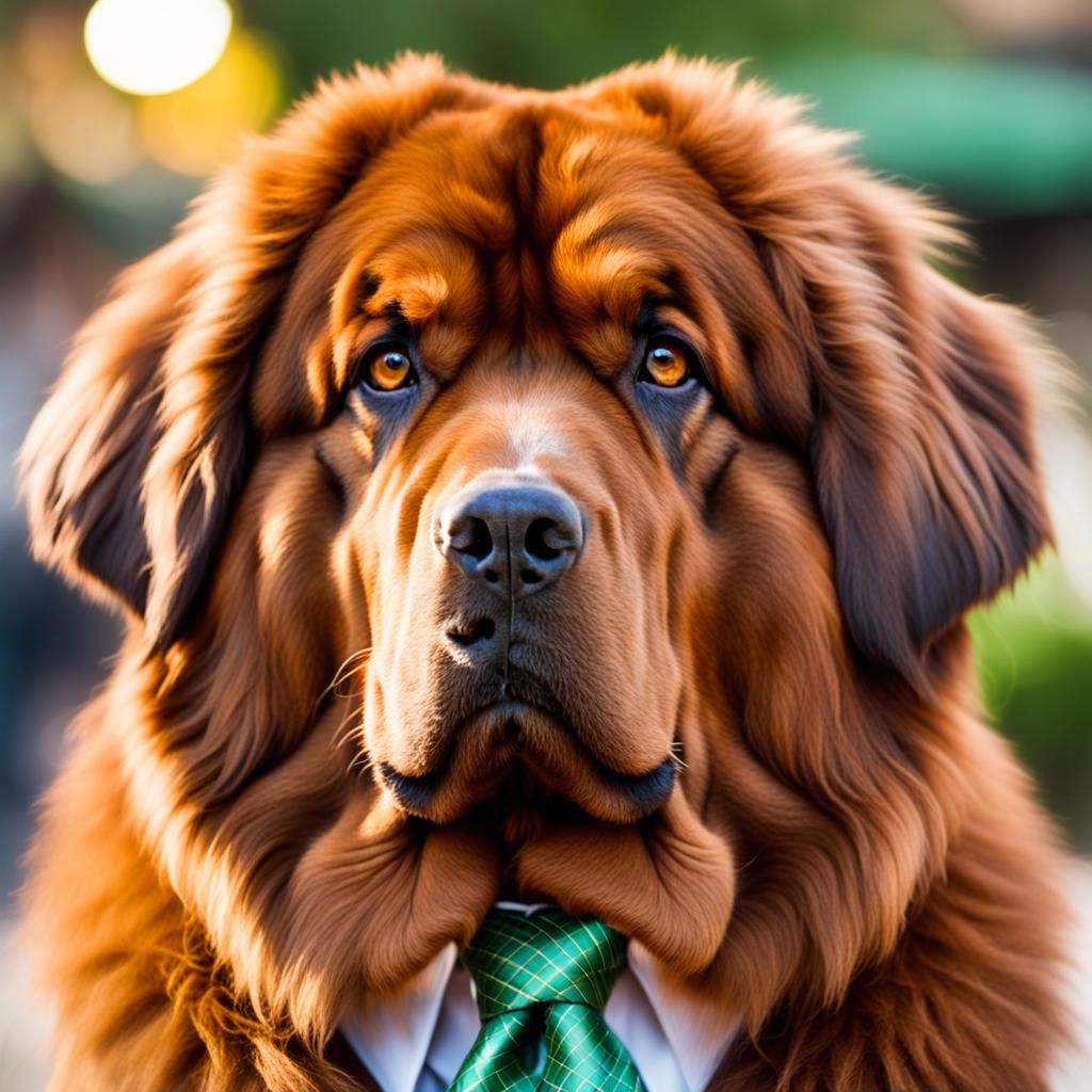 Tibetan Mastiff with Green Necktie, Professional Photo
