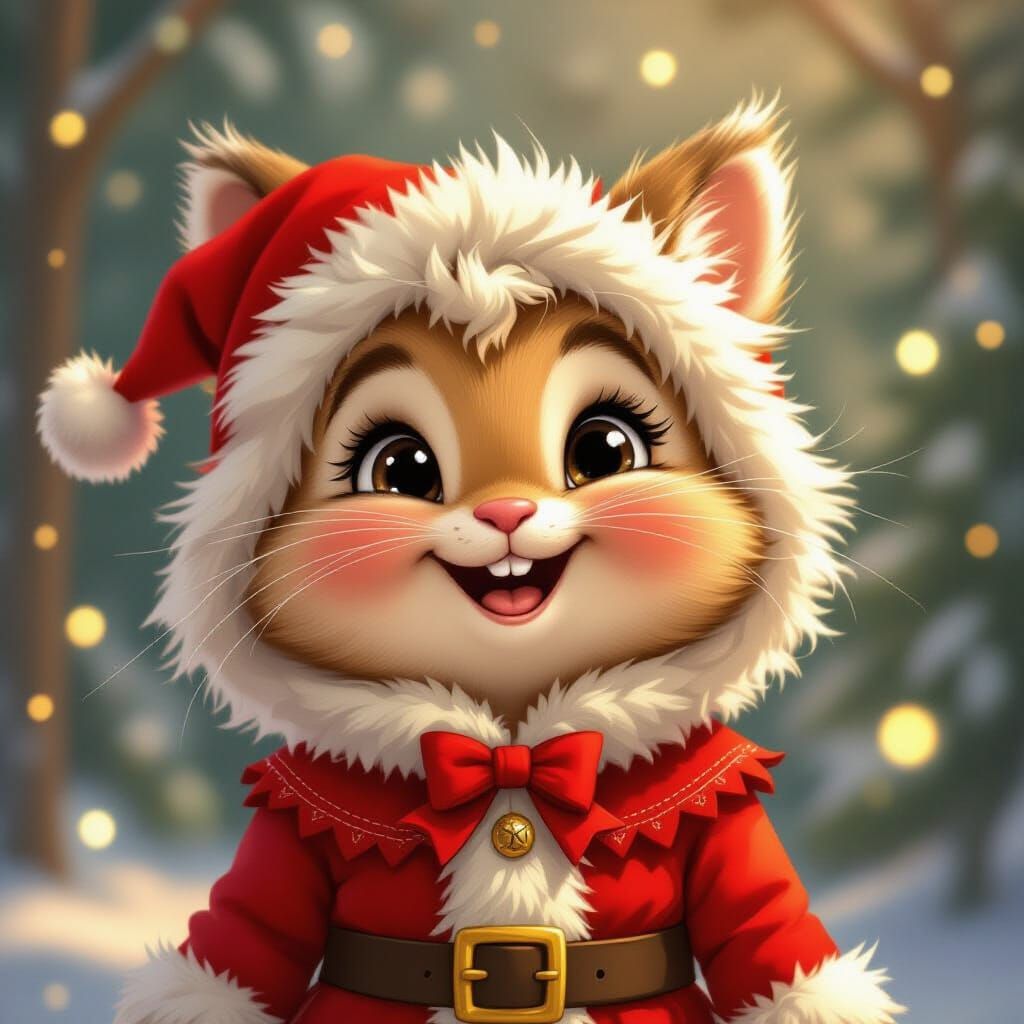 Cute Furry Yule Fool with Red Trim