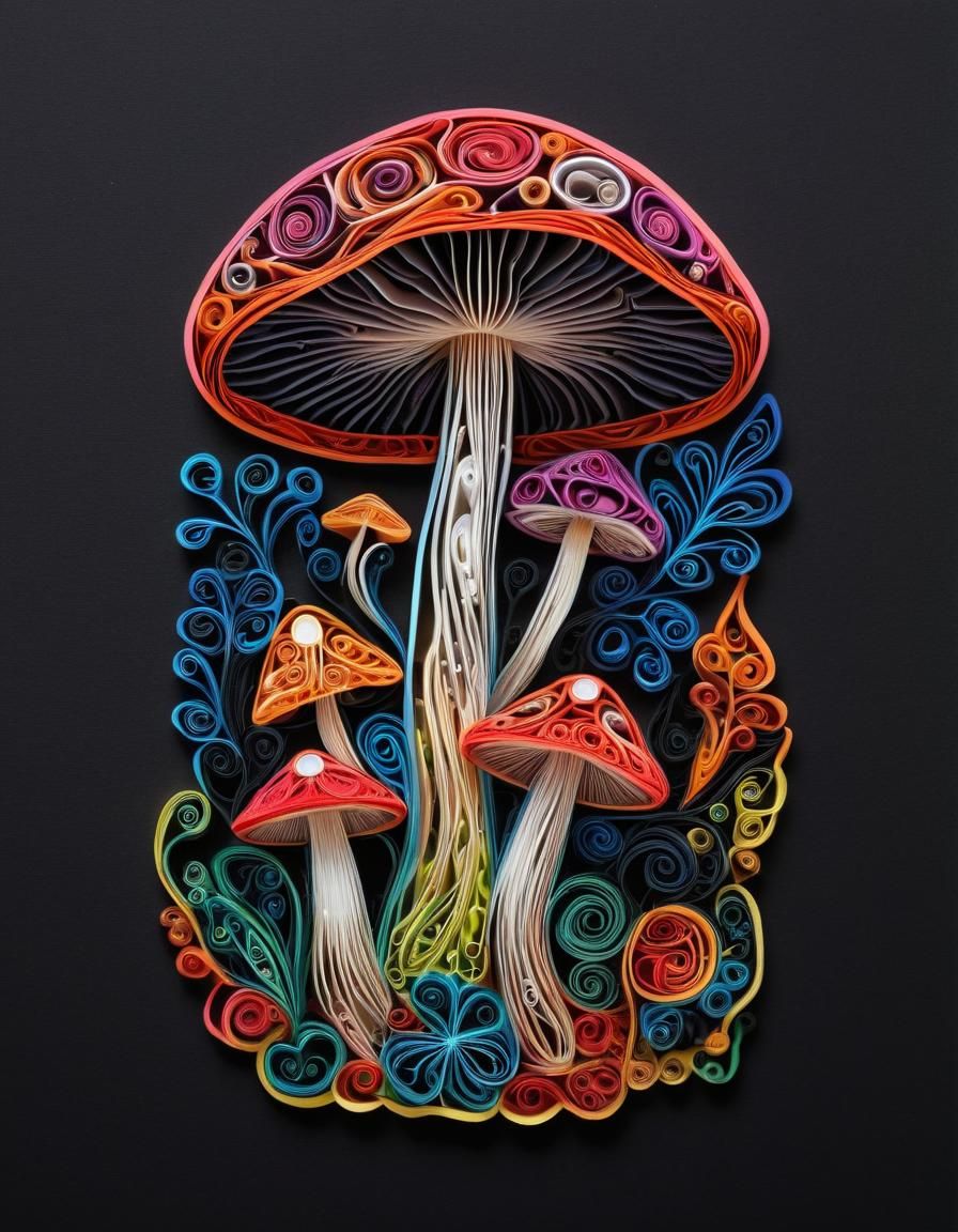 Psychedelic Magic Mushroom Quilled Paper Art