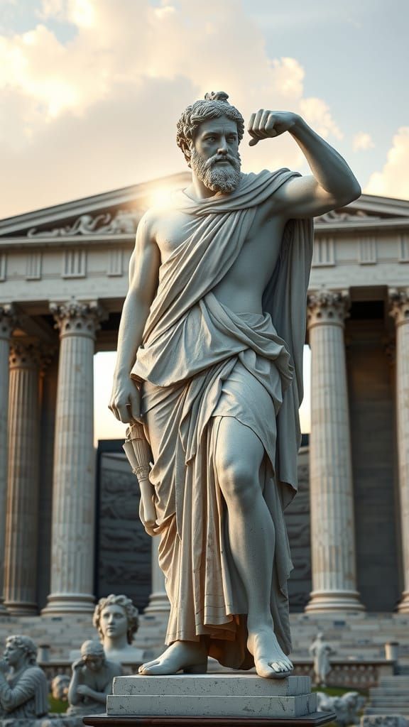 Classical Roman Statue in a Greek Temple Setting