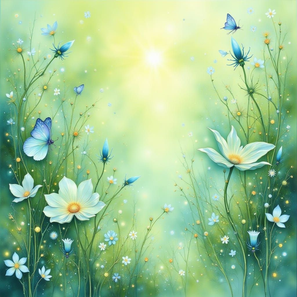 Ethereal Light Green Fae in Dark Glitch Art