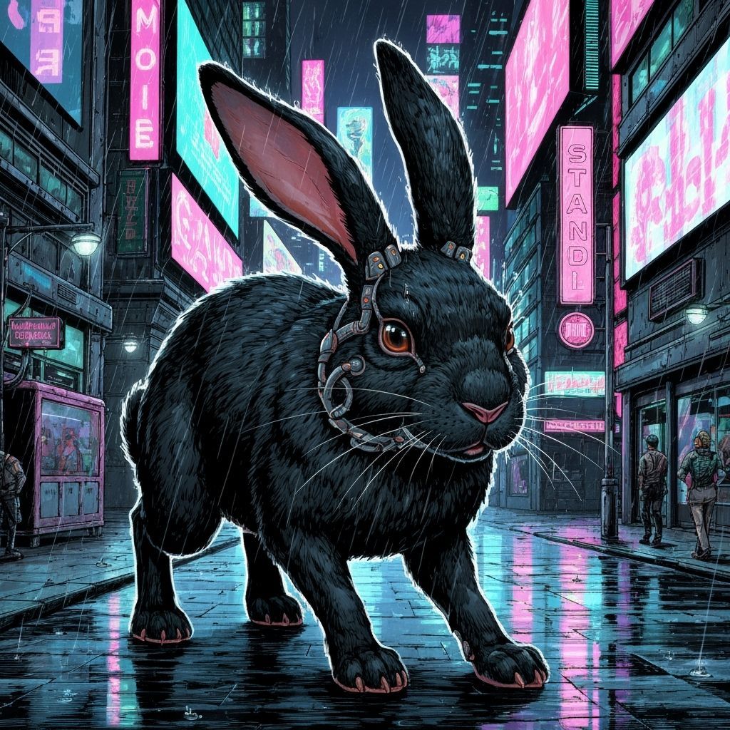 Cyberpunk Rabbit in Neon Cityscape