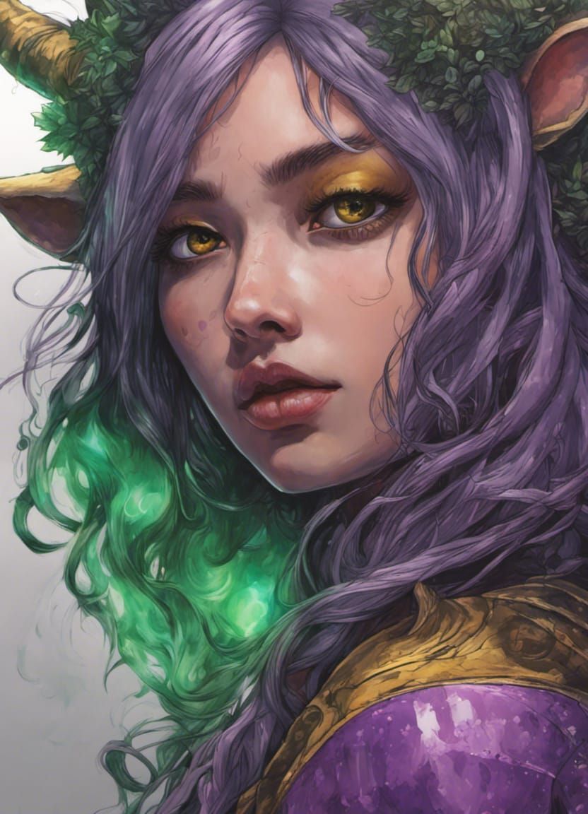 Cyberpunk Minotaur Girl with Big Green Eyes