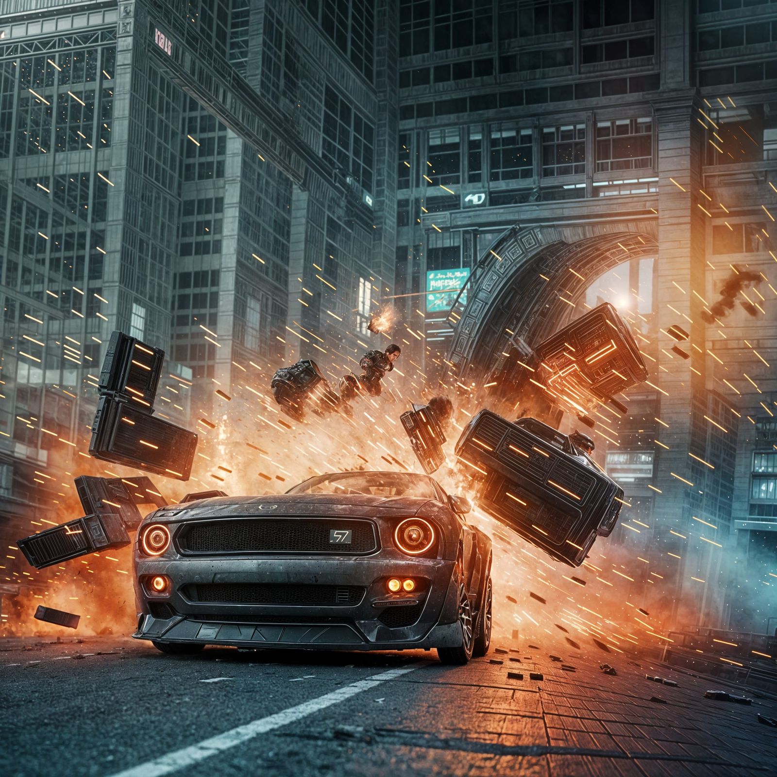 Vehicle Explosion in Tron Legacy Style