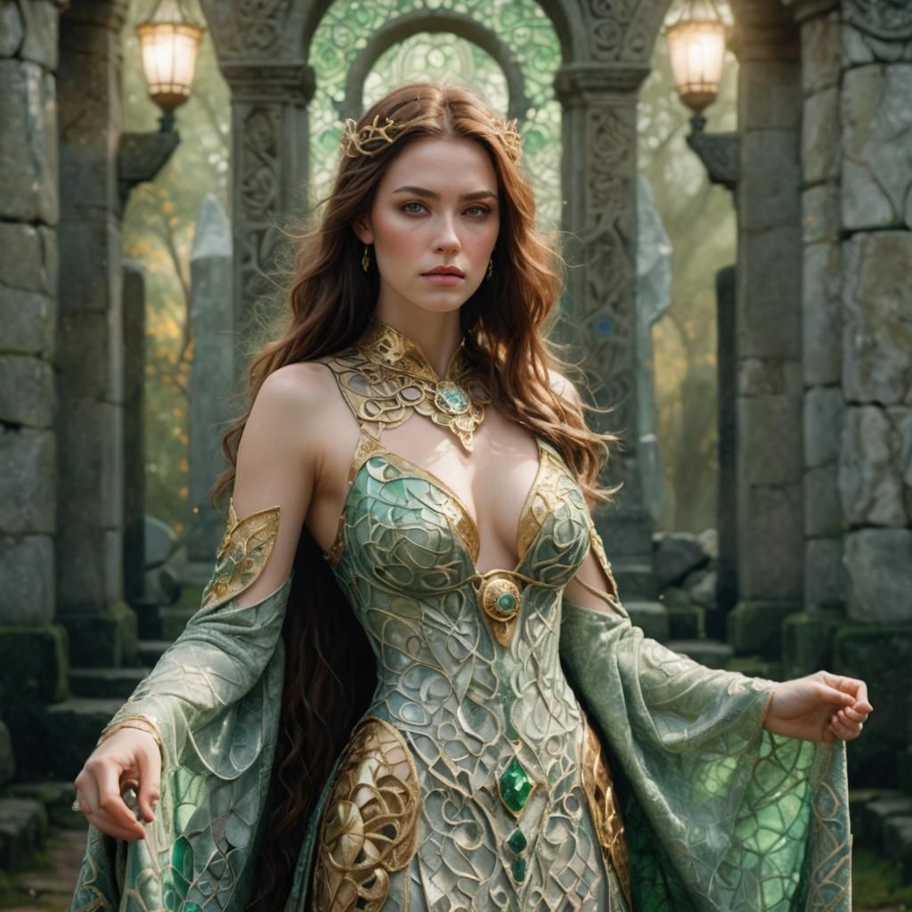 Celtic Woman in Cloisonné Armor at Stone Circle