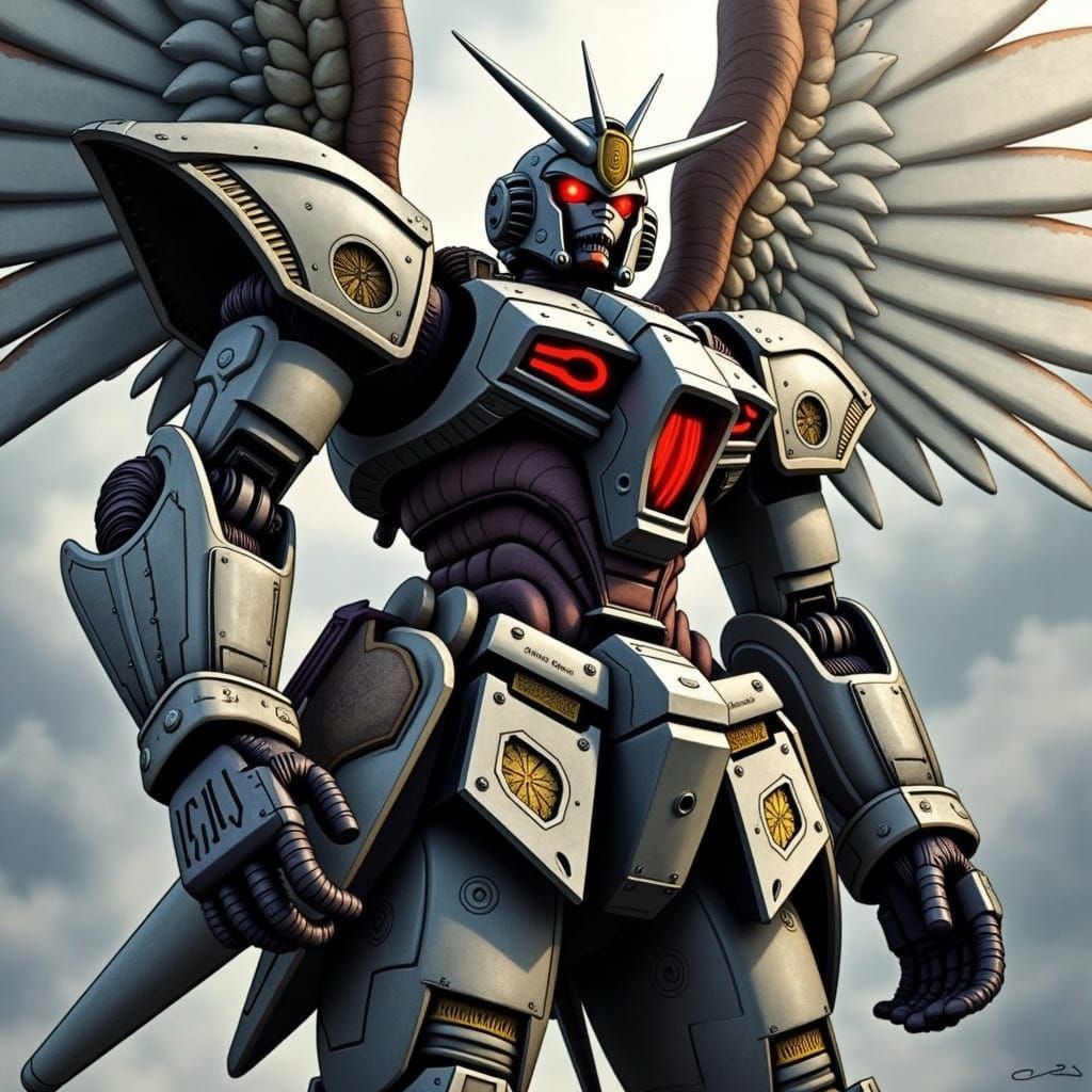 Wing Gundam with Junji Ito-style Horror Details