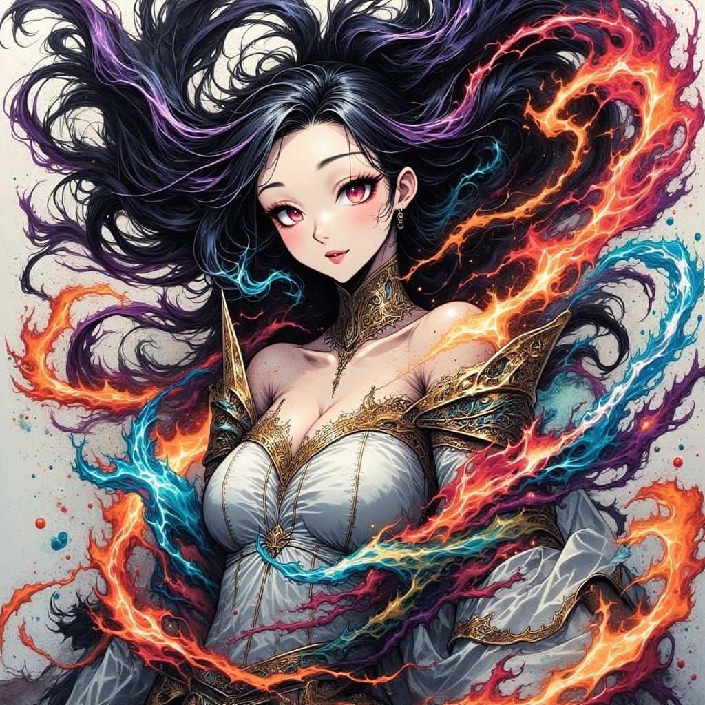 80s Anime Woman Unleashes Polychromatic Energy Attacks