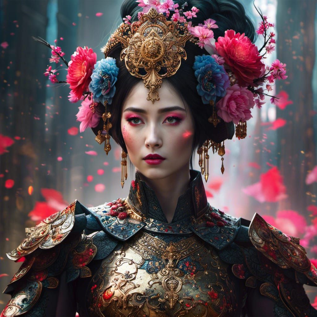 Robot Knight Geisha Fusion in Color Splash Art