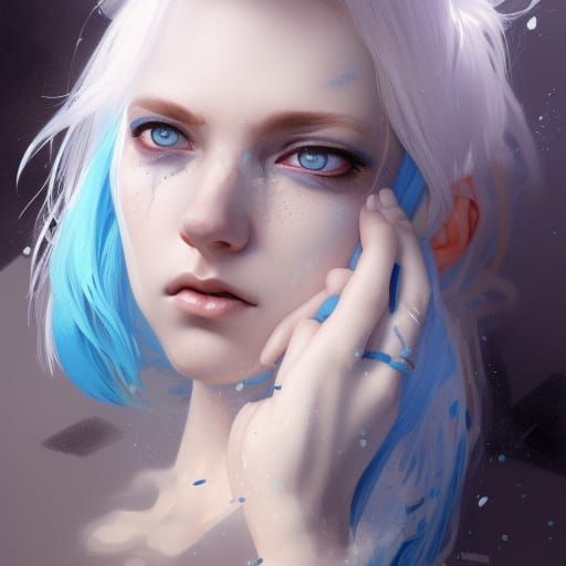 Blue-Haired Girl Portrait in Hyperdetailed Digital Art Style