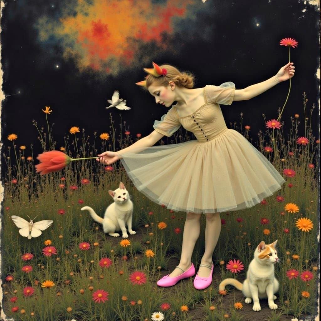 Baroque Ballerina Cats in Whimsical Dreamscape