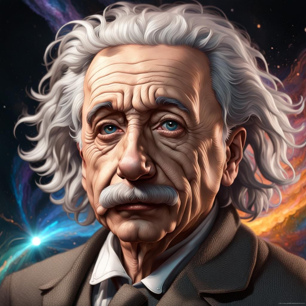 Einstein Portrait with Black Hole, Digital Art