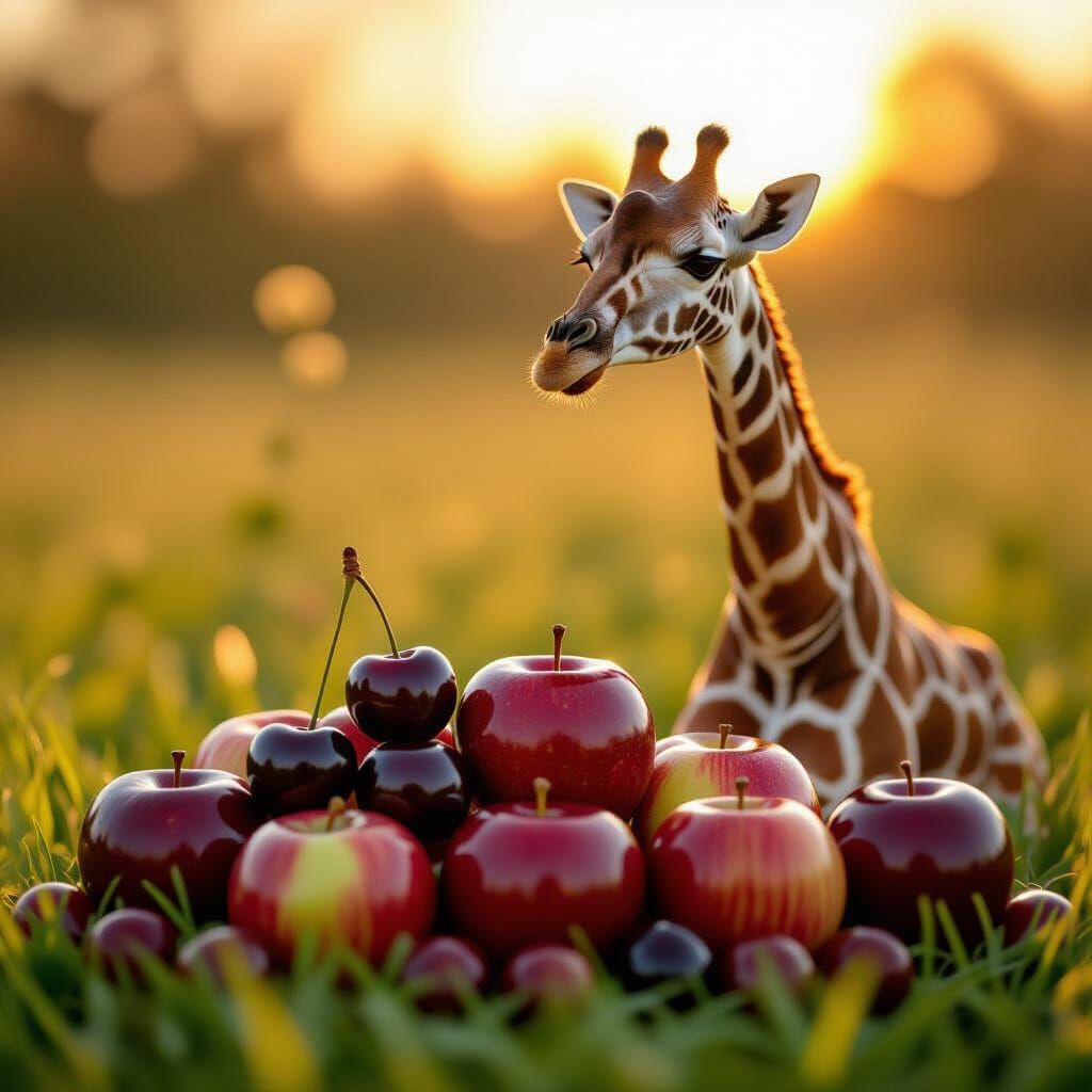 Photorealistic Still Life: Giraffe with Fruit and Balls