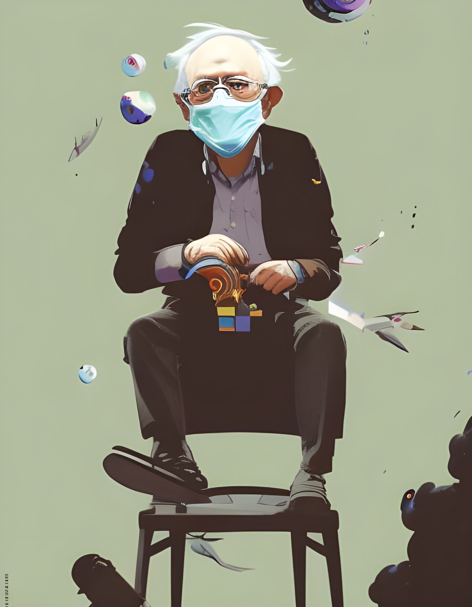 Iridescent Bernie Sanders Meme in Space