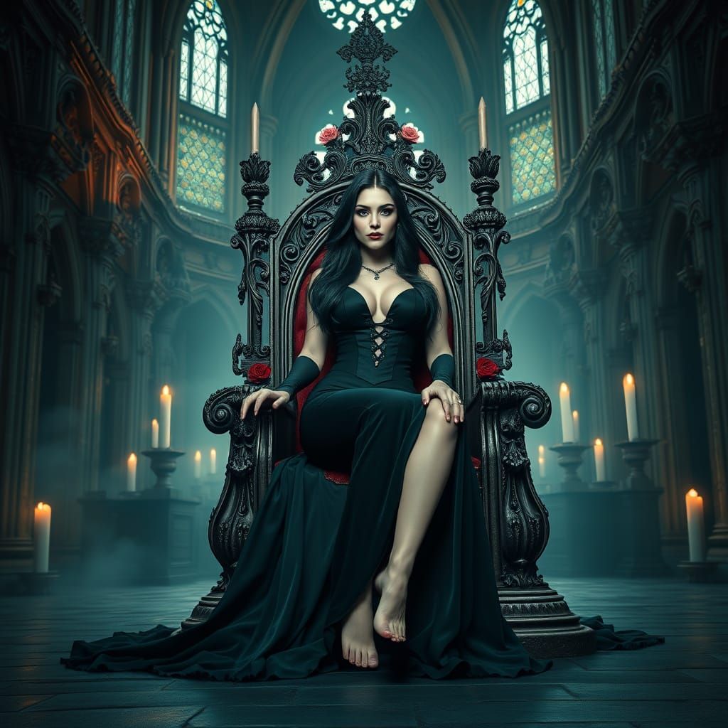 Gothic Vampire Queen on Throne: Dark Fantasy Art