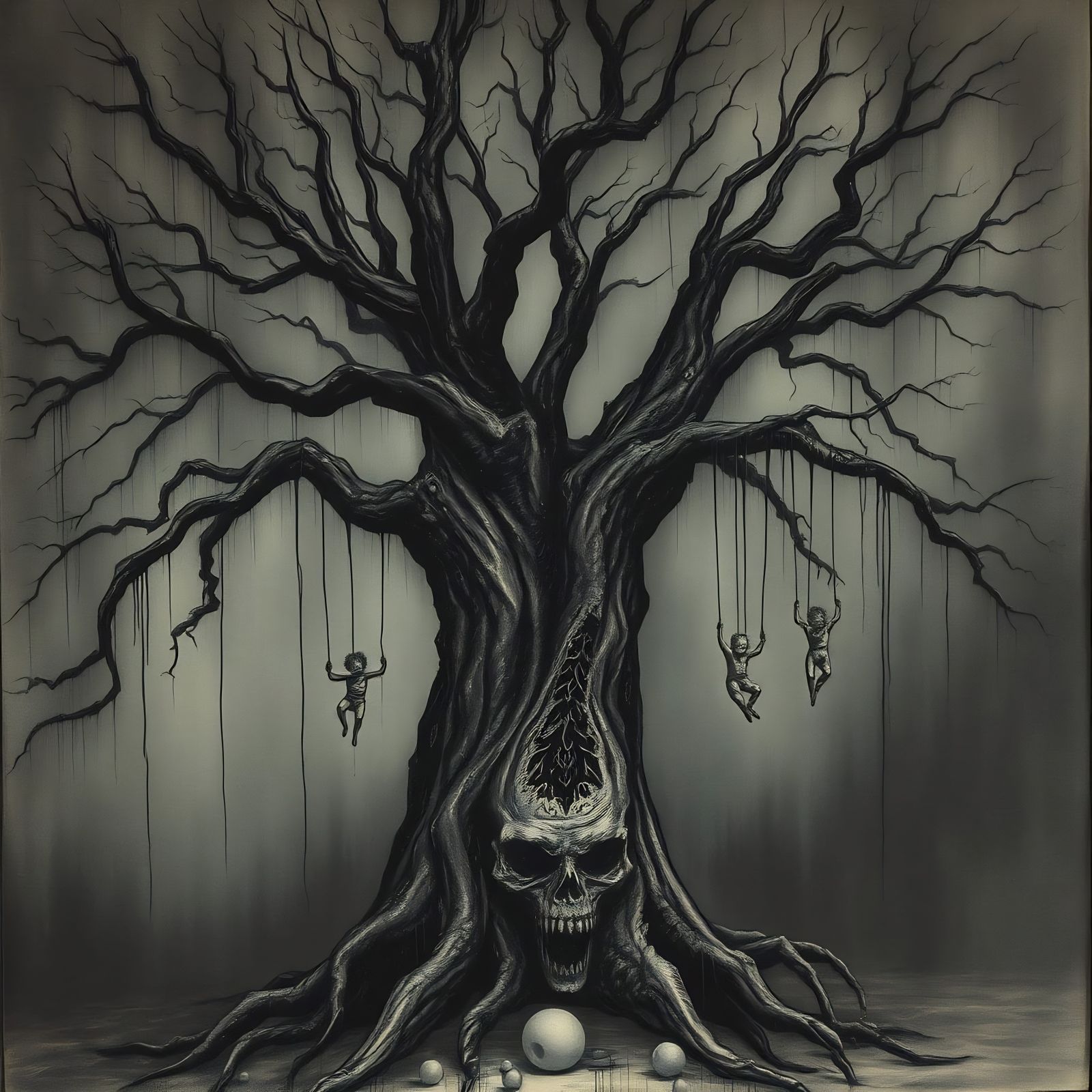 Macabre Tree of Terror in Watercolor Style
