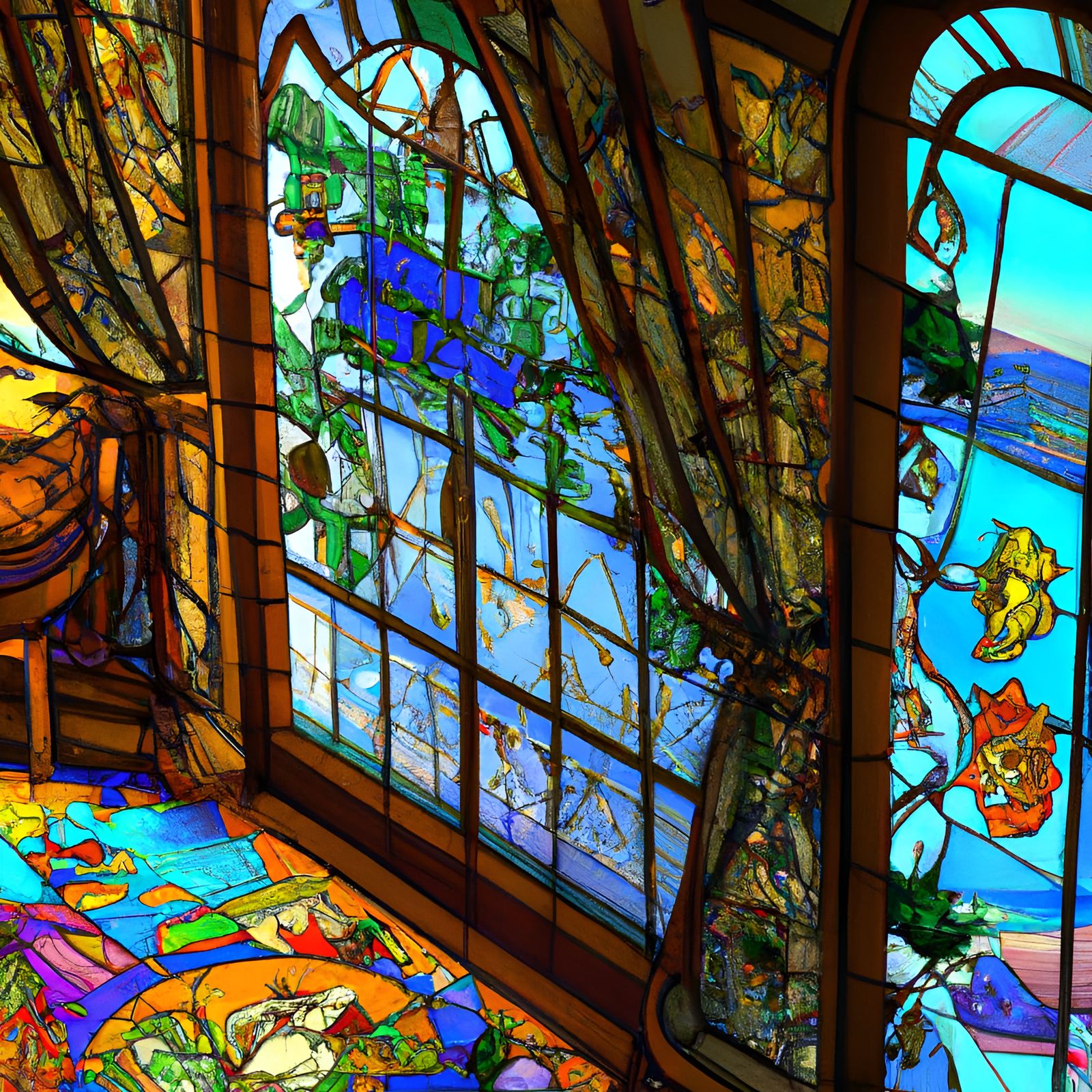 Wonderland Stained Glass Pixel Art in Studio Ghibli Style