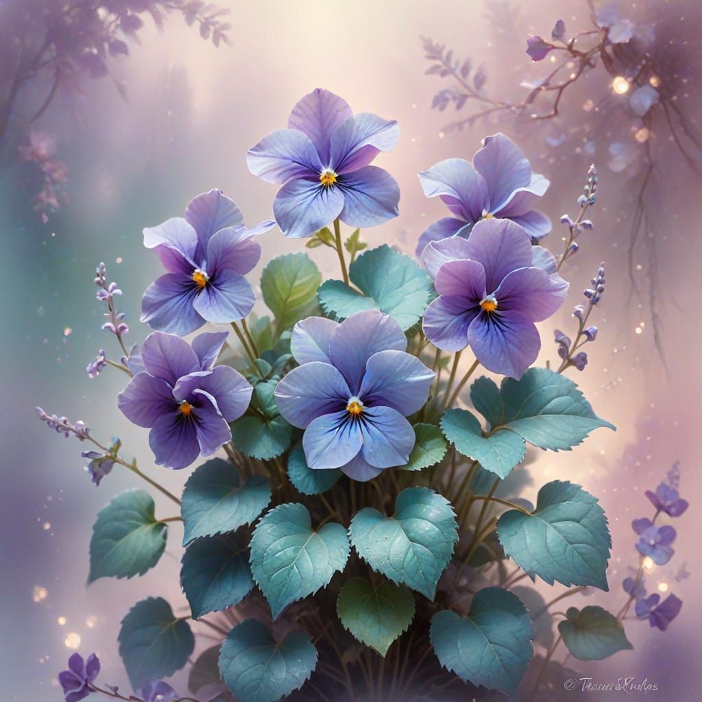 Hyperrealistic Violets in Ethereal Watercolour Style