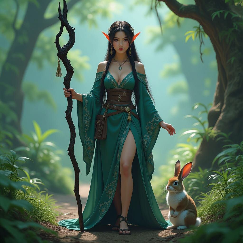 Fantasy Elf Druidess in Cinematic Film Still