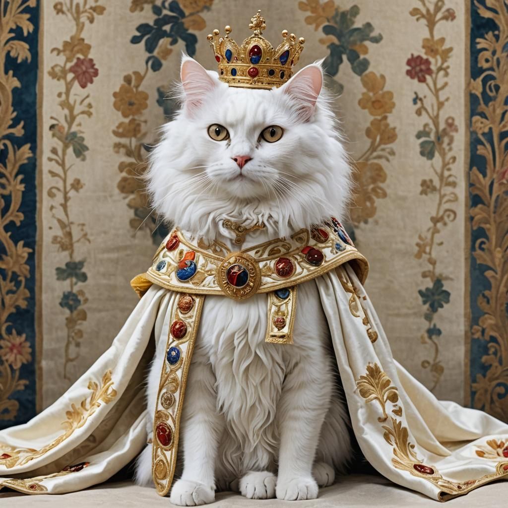 White Cat as Queen in Royal Portrait