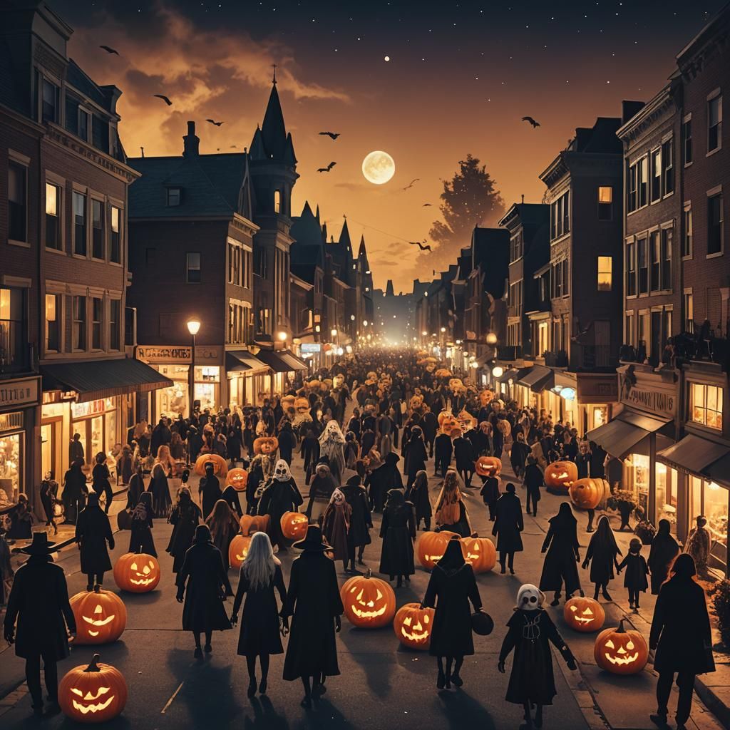 Halloween Monsters Roaming City at Night in Cinematic Style