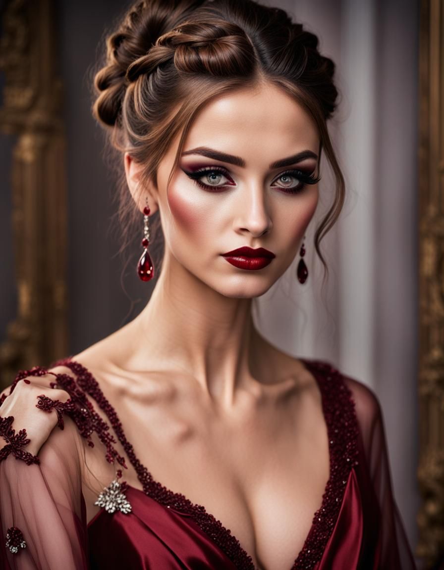 Teenage Girl in Red Gown with Braided Hair