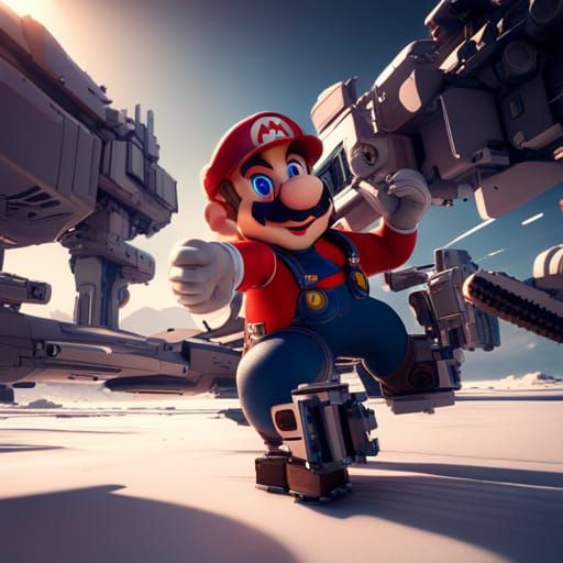 Futuristic Super Mario with Intricate Mech Details